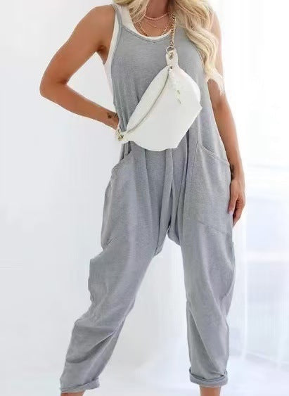 Hot Selling Jumpsuit Summer Women's Clothing With Pocket Loose Shoulder Pants For Women